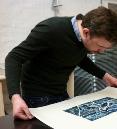 Mathias Malling Mortensen working on his monotype series at Printer's Proof