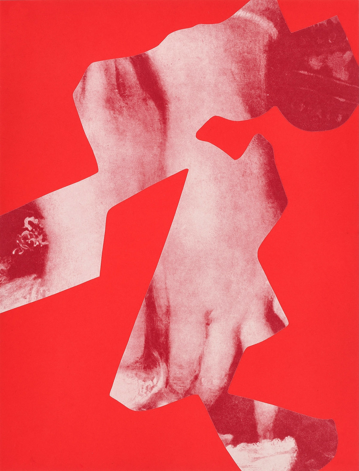 Arturo Herrera’s "Portal (Pink)": mixed-media print with bold pink organic shapes obscuring classical Pollaiuolo imagery.