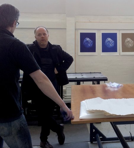 Nicolai Howalt and Master Printer Kell Johan Frimor in the studio at Printer's Proof
