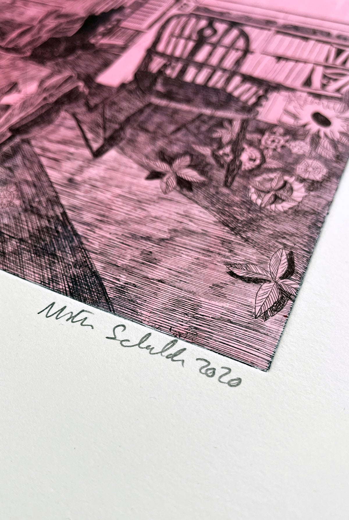 Detail of the print 'Ocean of Time' with the artist signature