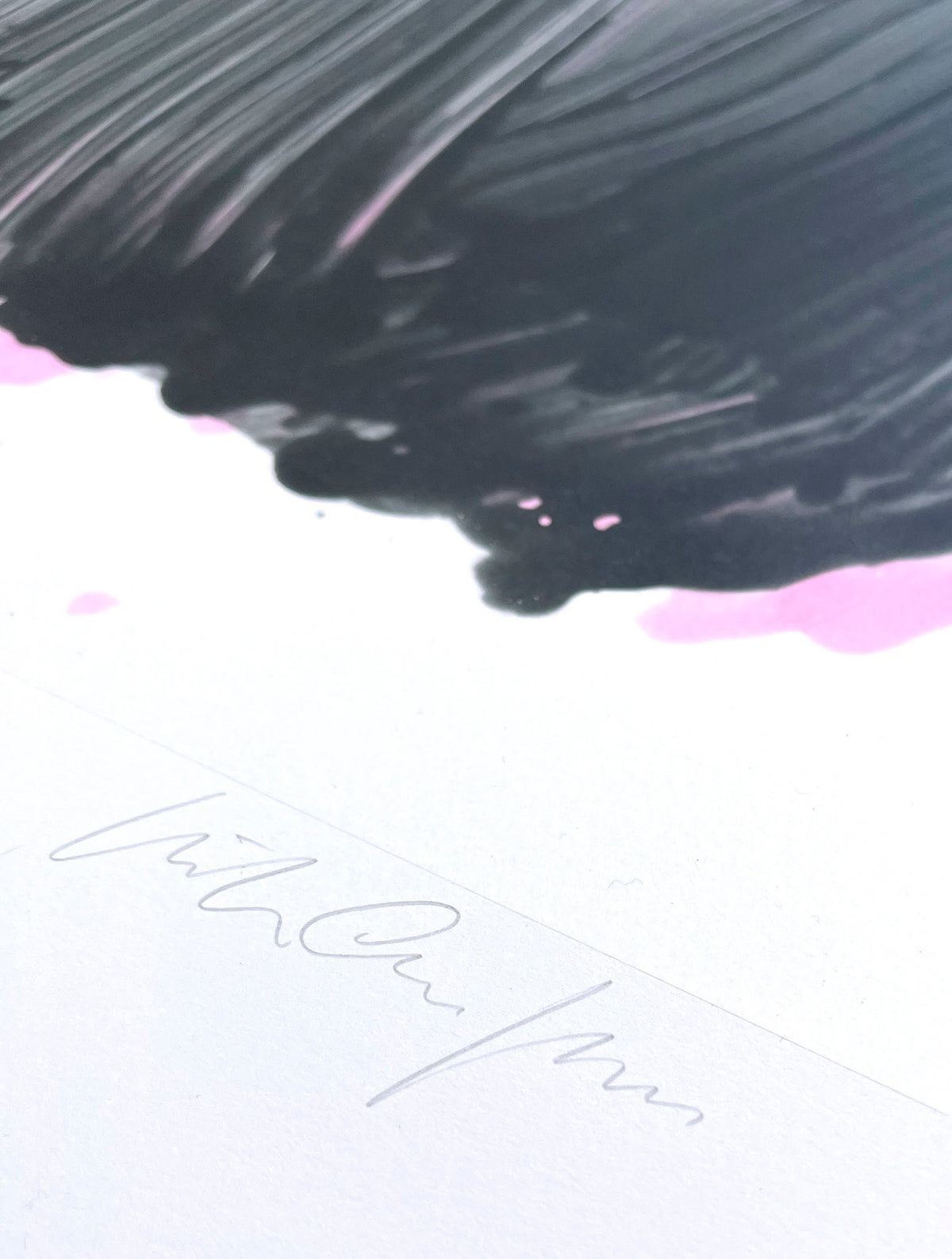 Close up detail of the work with Ruth Campaus signature